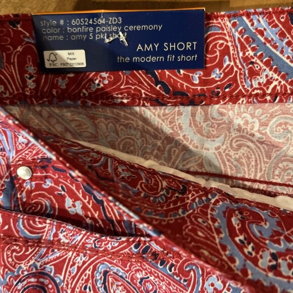 Bandolino Womens Red & Blue Paisley Print Shorts Size 12 Cotton Blend Mid-Rise - Picture 11 of 14